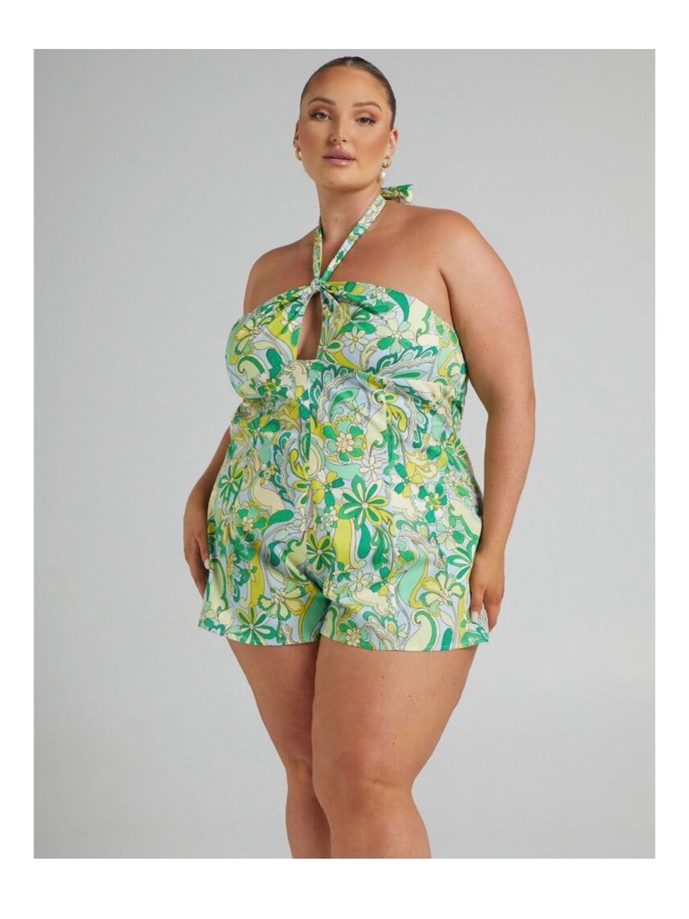 Showpo Green & Yellow Floral Halter Romper